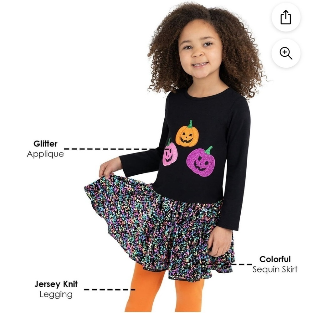 Kids Halloween Pumpkin Glitter and Sequins Matching Set - Black and Multicolor6X - Picture 3 of 8